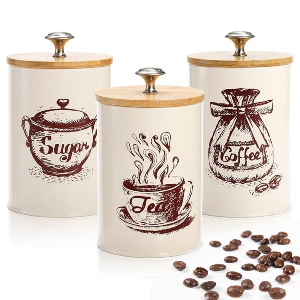 Coffee Tea Sugar Container Set - Ensemble de 3 boîtes à café