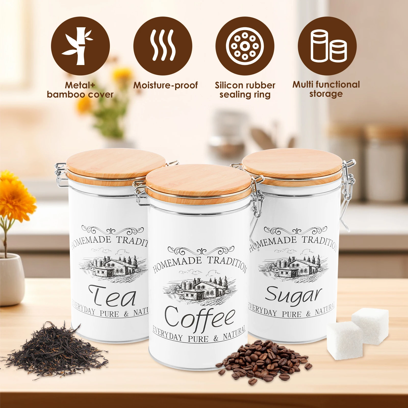 3 pièces/ensemble thé café suc - Coffee Tea Sugar Container Set avis et prix