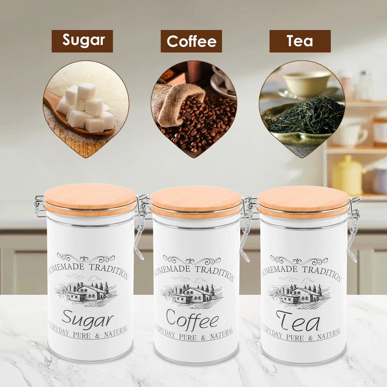 Lot de 3 boîtes à thé, café et - Coffee Tea Sugar Container Set avis et prix